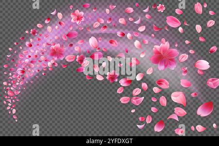 Fließende Sakura-Blüten mit weichem Glanz auf transparentem Hintergrund Stock Vektor