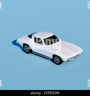 Autohintergrund, weiß c2 1963 isoliert auf weißem Hintergrund, Seitenansicht, altes amerika Auto, 4k Square Stockfoto