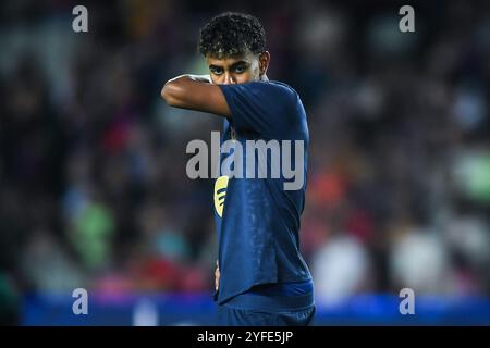 Barcelona, Espagne. Oktober 2024. Lamine YAMAL von Barcelona während des Fußballspiels UEFA Champions League, League Phase MD3 zwischen FC Barcelona und Bayern München am 23. Oktober 2024 bei Estadi Olimpic Lluis Companys in Barcelona, Spanien - Foto Matthieu Mirville (S Ros)/DPPI Credit: DPPI Media/Alamy Live News Stockfoto