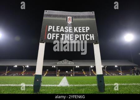 London, Großbritannien. November 2024. Ein allgemeiner Blick auf das Craven Cottage Stadion vor dem Premier League Spiel im Craven Cottage, London. Der Bildnachweis sollte lauten: Paul Terry/Sportimage Credit: Sportimage Ltd/Alamy Live News Stockfoto