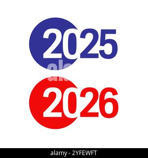 Happy 2025 und 2026, Silvester feiert das grafische Symbol. Kreatives Logo für das Geschäfts- oder Geschäftsjahr. Flaches geometrisches Symbol mit blauer und roter Zahl 20 Stock Vektor