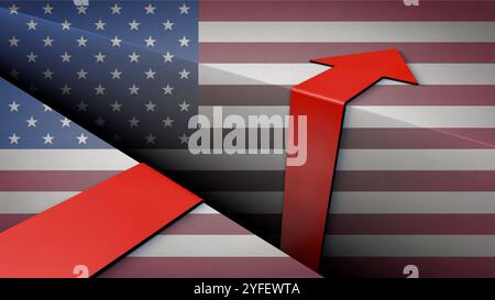 Die Grafik wird nach dem Absturz wieder angezeigt, die US-Flagge im Hintergrund Stockfoto