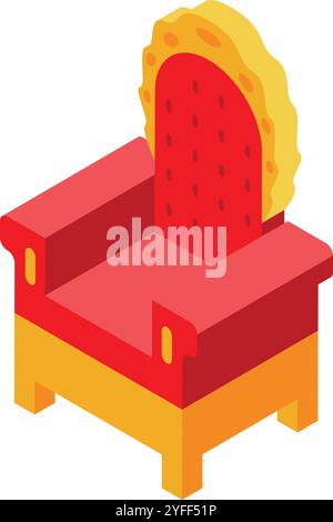 Roter königlicher Thronstuhl mit goldenen Details, die Monarchie, Macht und Autorität in isometrischer Sicht darstellen Stock Vektor