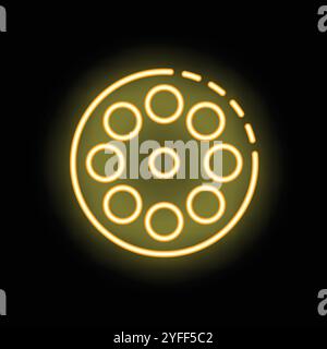 Neongelbe Filmrolle leuchtet auf schwarzem Hintergrund Stock Vektor