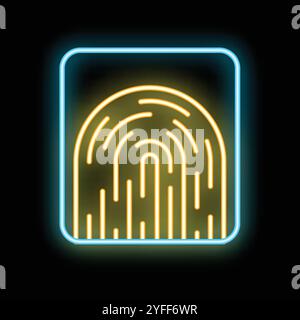Symbol für den Fingerabdruck der leuchtenden Neonlinie auf schwarzem Hintergrund. Konzept von Identität, Sicherheit und Anerkennung. Vektor Stock Vektor
