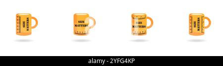 CUPS Vektorsatz. Boss Cup-Symbol. Große Bechergröße zählt. Satz von Symbolen für Becher mit Messmarkierungen. Ein stilvolles Set aus Geschenkbechern. Schriftzug auf einer Tasse Stock Vektor