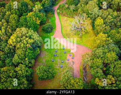 Die Major Oak, eine große englische Eiche in der Nähe des Dorfes Edwinstowe inmitten des Sherwood Forest, Nottinghamshire, England, Großbritannien Stockfoto