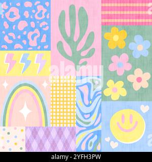 Geometrisches, nahtloses Retro-Preppy-Muster. Trendiges Preppy Patchwork-Muster. Stockfoto