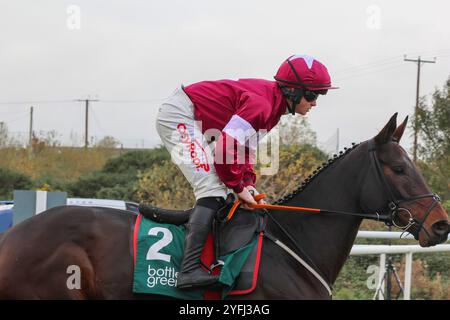 Die Royal Racecourse, Lisburn, Nordirland. November 2024. Ladbrokes Festival of Racing (Tag 1) - die BOTTLEGREEN HÜRDE (KLASSE 3). Rennpferd Brighterdaysahead (6) wurde von Jockey Sam Ewing gefahren und von Gordon Elliott trainiert. Stockfoto