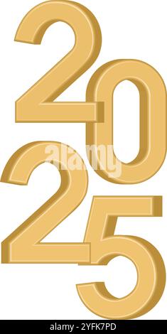 Goldene dreidimensionale Zahl 2025 Stock Vektor