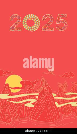 Chinesisches 2025 Jahr der Schlange festliches rotes Poster Hintergrund Stock Vektor