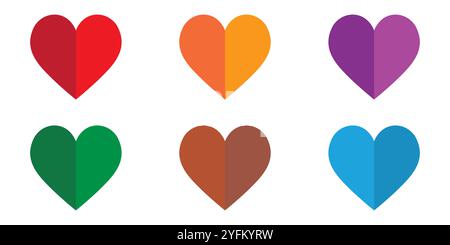 Bunte Herzsymbole auf weißem Hintergrund. Stock Vektor