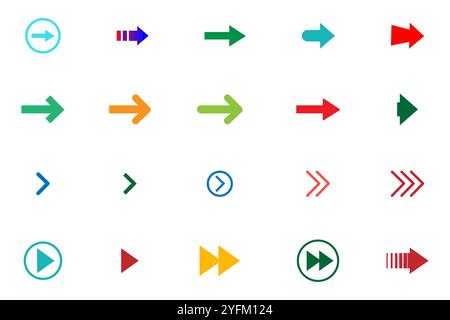 Sammlung der Pfeile. Farbige Pfeilsymbole legen Vektorillustration fest. Stock Vektor
