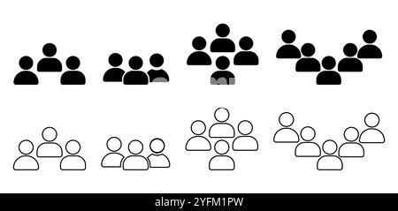 Benutzersymbole festgelegt. Profil- und Benutzeranmeldeprofil-Avatar. Silhouette des Benutzersymbols. Stock Vektor