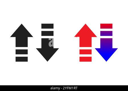 Vier Pfeile, die in verschiedene Richtungen zeigen, mit gestreiften Mustern. Stock Vektor