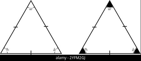 Geometrische Darstellung von zwei Dreiecken mit Linien und kleinen Markierungen. Stock Vektor