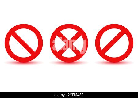 Drei rote Verbotsschilder auf weißem Hintergrund. Stock Vektor