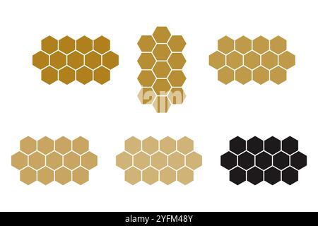 Sechs Wabenmuster in Gold, Beige und Schwarz. Stock Vektor