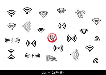 Symbolsatz für Internet- und Smartphone-Signal. Abbildung des WLAN-Symbolvektors. Stock Vektor