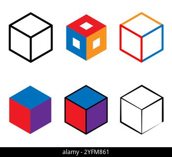 Sammlung farbenfroher und monochromer 3D-Würfelformen. Stock Vektor