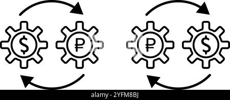 Währungsumtauschsystem mit miteinander verbundenen Gängen dargestellt. Stock Vektor
