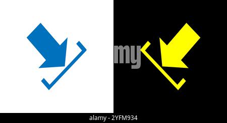 Download-Symbol in Blau und Gelb auf schwarzem und weißem Hintergrund. Stock Vektor
