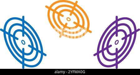 Drei Zielsymbole in leuchtenden Farben vor weißem Hintergrund. Stock Vektor