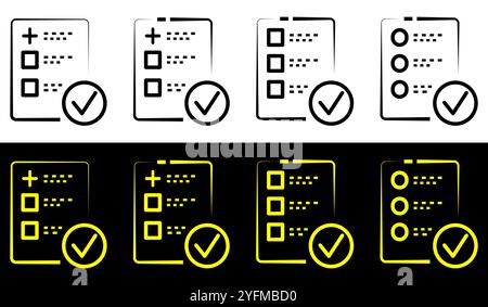Satz von Dokumentsymbolen mit Häkchen und Kreuzen. Stock Vektor