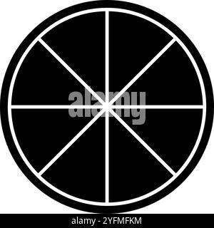 Schwarzer Kreis, unterteilt in 8 Schichten, isoliert auf weißem Hintergrund. Runde Form in acht gleiche Teile geschnitten. Einfaches Kreisdiagramm, Statistikrad, Business Tortendiagramm. Vektorabbildung. Stock Vektor