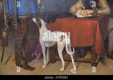 Hundedetails des Offiziers, der einen Brief von Gerard ter Borch schreibt. Im Philadelphia Museum of Art in Pennsylvania. Stockfoto