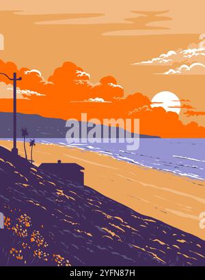 WPA Poster Art of Surf Beach am Redondo Beach am südlichen Teil der Santa Monica Bay im Los Angeles County, Kalifornien, USA Stock Vektor