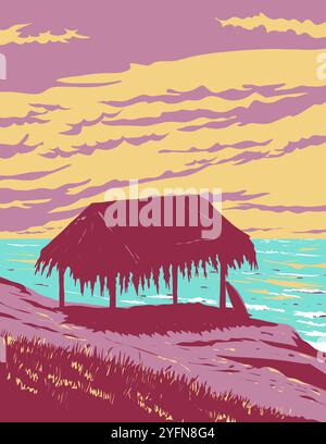 WPA Poster Kunst des Surfstrandes am Windansea Beach an der Küste in der La Jolla Gemeinde von San Diego, Kalifornien, USA in Arbeit p Stock Vektor