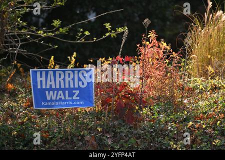 Philadelphia, USA. 4. November 2024 - Philadelphia, PA - politische Rasenschilder am Vorabend der Wahlen in den USA. Foto: Don Mennig / Alamy News Stockfoto
