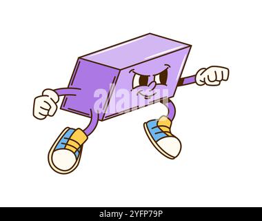 Groovige geometrische Figur mit Parallelepipe. Die lehrreiche Retro-Persönlichkeit bringt Freude und Energie zum Ausdruck und ist bereit für Geometrieunterricht und Kinder, die in der Schule lernen Stock Vektor