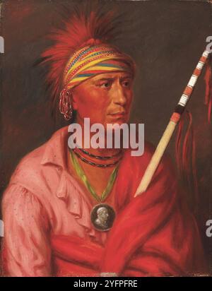 Indianer, Ureinwohner von Nordamerika, No Heart, Nan-che-ning-GA, Häuptling, Vereinigte Staaten von Amerika, USA, Gemälde von Charles Bird King 1785 - 1862, um 1840, Historisch, digital restaurierte Reproduktion von einer Vorlage aus dem 19. Jahrhundert, Datum nicht angegeben Stockfoto