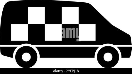Modernes, minimalistisches Schwarz-weiß-Symbol des Taxibusses. Ideal für Apps im Stadtverkehr. Stock Vektor