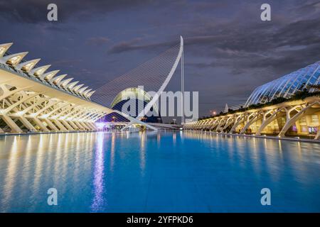 Pont de l'Assaut de l'Or, Seilbahnbrücke, Stadt der Künste und Wissenschaften, Valencia, Valencia, Valencia, Valencia, Spanien Stockfoto