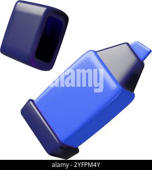 Blauer Markierstift 3D realistischer Vektor Icon Büro und Schule stationäres Element Stock Vektor