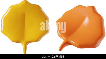 Herbst Aspen Blatt 3D Vektor Symbole rot und gelb minimale Blätter isoliert auf weißem Hintergrund Stock Vektor