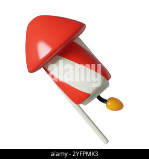 Weihnachtsfeuerwerk Rakete 3D realistisches Symbol. Minimaler dreidimensionaler roter und weißer Vektor-Feuerwerkskörper Stock Vektor