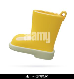 3D gelber Regen Gummistiefel Icon realistische Gartenarbeit Schuhe dreidimensionale Vektor Illustration Stock Vektor