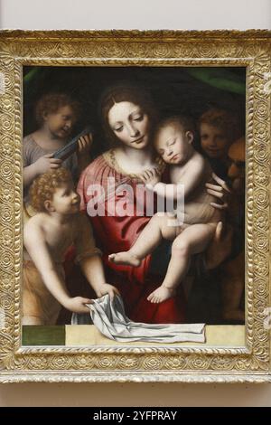 Louvre Museum, Paris, Frankreich. Bernardino Luini, das Jesuskind schlafend.Öl auf Platte auf Leinwand, um 1525-1530 Stockfoto