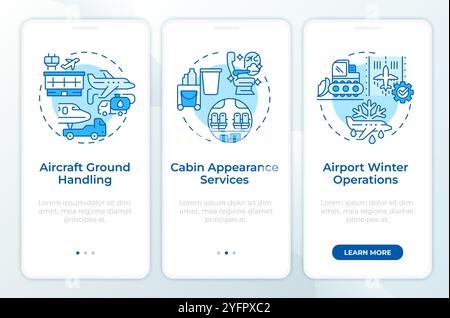 Blauer Onboarding-App-Bildschirm für Flugzeugbodendienst Stock Vektor