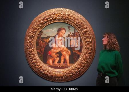 London, Großbritannien. 5. November 2024 PIERO fi COSIMOO, die Jungfrau und das Kind mit dem Kleinkind Johannes dem Täufer, ca. 1490-1500. Vorschau auf die Königliche Akademie der Künste von Michelangelo, Leonardo, Raphael Florenz,. Die Ausstellung präsentiert über 40 Werke und feinste Zeichnungen aus der italienischen Renaissance. Die Ausstellung findet vom 9. November bis 16. Februar 2025 statt. Gutschrift. Amer Ghazzal/Alamy Live News Stockfoto