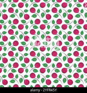 Nahtloses Muster in trendigem Grün und Pink mit Rosenmotiv. Frühlingsblumen-Hintergrundkonzept. Isolierte Vektor-Illustration Wrapping, Hintergrundbild oder Web-Promo, Grußkarte, Faltblatt, Banner, Tag Stock Vektor