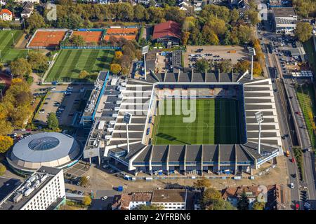 Luftbild, Vonovia Ruhrstadion Fußballstadion und Bundesligastadion des VfL Bochum 1848, Rundsporthalle, Grumme, Bochum, Ruhrgebiet, Nordrhein-Westfalen, Deutschland ACHTUNGxMINDESTHONORARx60xEURO *** Luftaufnahme, Vonovia Ruhrstadion und Bundesligastadion des VfL Bochum 1848, Rundsporthalle, Grumme, Bochum, Ruhrgebiet, Nordrhein-Westfalen, Deutschland ACHTUNGxMINDESTHONORARx60xEURO Stockfoto