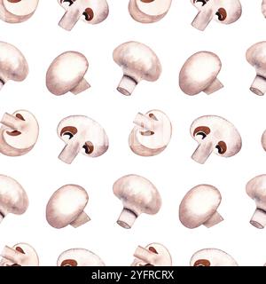 Nahtloses Muster mit Champignonpilzen. Aquarellabbildung Stockfoto