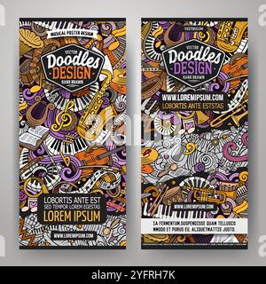 Cartoon nette bunte Vektor Hand gezeichnete Kritzeleien Klassische Musik Corporate Identity. 2 vertikale Banner. Vorlagensatz Stock Vektor