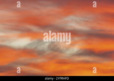 Himmel mit rosa und orangen Wolken am Abend bei Sonnenuntergang. Elsass, Frankreich, Europa Stockfoto