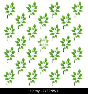 Dieses Bild zeigt ein nahtloses Muster mit grünen Blättern in einem flachen Grafikstil vor einem sauberen weißen Hintergrund. Konzept von Stock Vektor